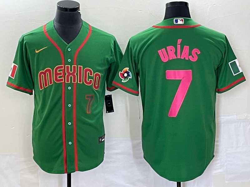 Mens Mexico Baseball #7 Julio Urias Number 2023 Green World Classic Stitched Jersey10